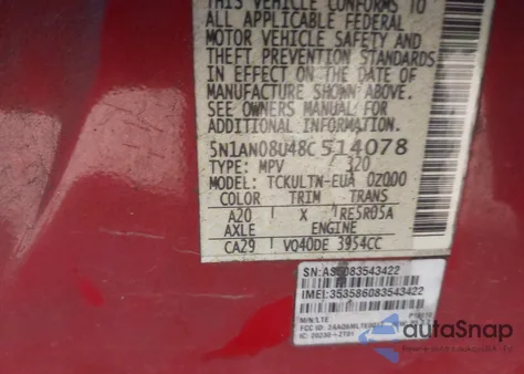 2008 Nissan Xterra Se from USA, damaged, VIN 5N1AN08U48C514078